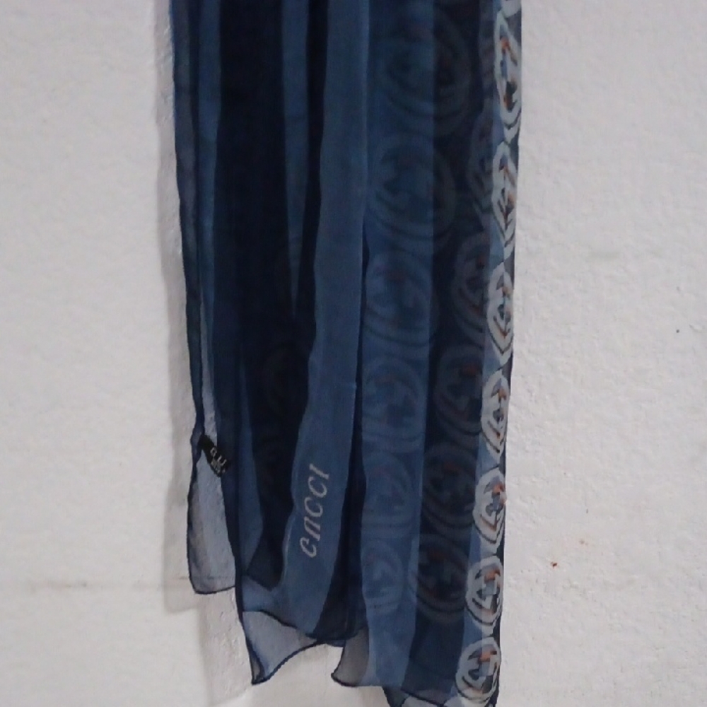 Gucci Sheer Navy Scarf with Logo Pattern